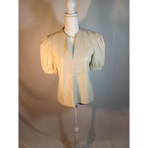 Steve Madden Blouse Womens Medium Beige Faux Leather Puff Sleeve V Neck Top